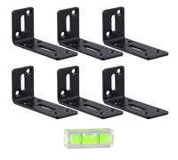 6 Pièces Equerre Etagere Murale avec Niveau à Bulle, Supports Étagère Flottant a L, Charge maximale 60kg, Support Mural en Métal pour Étagères Ouvertes de Bricolage, 8*4*3cm/3*1,5*1pouce