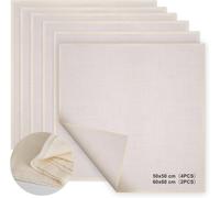 6 Pièces Étamine Alimentaire Filtrant Tissu en Coton Non Blanchi Mousseline,4 Pièces (50x50cm) + 2 Pièces (60x60cm),Lavable Grade 100 pour Filtrer Vin Tofu Fromage
