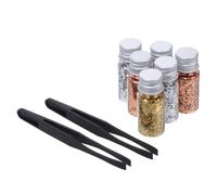 6 Pièces Feuilles Métalliques avec Pinces, 6 Flacons | Clinquant, Application Précise sans Débordement, Sélection Rapide des Éclats, pour Nail Art et Loisirs Créatifs