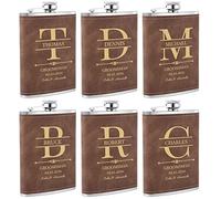 6 Pièces Flasques a Alcool Personnalisés, Flasques Whisky en Inox 304 8oz/227ml Personnalisables pour EVG, Flasque de Mariage Personnalisés pour les Garçons D'Honneur et les Témoins (Marron)