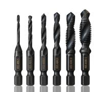 6 Pièces Foret Taraudeur HSS, Forets et Tarauds Combinés avec Forets M3 x 0,5 M4 x 0,7 M5 x 0,8 M6 x 1,0 M8 x 1,25 M10 x 1,5, Foret Taraudeur avec Revêtement Noir Antirouille pour Métal et Bois