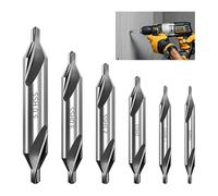 6 Pièces Forets à Centrer HSS, Kit Forets de centrage 60° Métal, Jeu de 1/1.5/2/2.5/3/5 mm Foret Fraisage à Chanfrein Double Tête pour Métal Acier Inox Cuivre Aluminium Outils Perçage de Précision