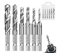 6 Pièces Forets Taraudeurs Combinés Kit, M3 M4 M5 M6 M8 M10 Foret Taraudeur avec Tige Hexagonale, Taraudage avec Revêtement Antirouille Kit, pour Taraudage Simultané, Perçage