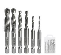 6 Pièces Forets Taraudeurs Combinés M3 M4 M5 M6 M8 M10, Kit Taraudage, Taraud-Foret Combiné, Tige Hexagonale, Revêtement Antirouille, outils multifonction pour Perçage et Taraudage Simultané