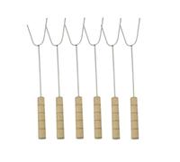 6 Pièces Fourchette Barbecue en U Manche Bois, Longue | Retrait Facile des Aliments, Finition Lisse Miroir, Usage la Cuisine et Feu de Camp, pour Viande et Guimauves