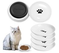 6 Pièces Gamelle Chat Ceramique, Gamelles pour Chats avec Base en Caoutchouc Antidérapant, Gamelle Plate Céramique, Soulager la Fatigue des Whiskers, Facile à Nettoyer, Chat pour Croquette Eau Pâtée