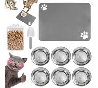 6 Pièces Gamelle pour Chiens Et Chats en Acier Inoxydable,14cm Gamelle INOX Chat,60x40cm Tapis Chat Gamelle Absorbant,Tapis De Nourriture pour Chien Et Chats,Cuillère à Grains,pour Petits Animaux