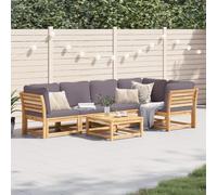 6 Pieces Garden Furniture Set with Cushions, Solid Acacia Wood Outdoor Patio Sofa Modular Corner Sectional Lounge Set for Backyard, Balcony, Comfortable Seating with Slatted Design, Water-Resistant