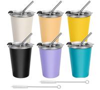 6 Pièces Gobelets en Acier Inoxydable avec Couvercles et Pailles, 350ml Tasses en Métal, Gobelets à Vin en Acier Inoxydable, Réutilisable Tasse de Voyage à Café Glacé, pour Boissons Chaudes/Froides