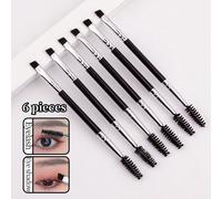 6 pièces Grands pinceaux pour ombre à paupières et mascara, pinceau double tête en plastique pour mascara, peigne à sourcils spiralé, pinceau ultra-fin pour eye-liner, kit d'outils de maquillage, set 