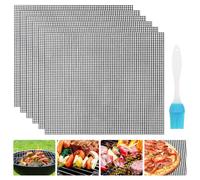 6 Pièces Grille Barbecue 40x33cm Tapis De Cuisson Anti-Adhésifs, Tapis De Barbecue Réutilisables Filet Barbecue Grill Mesh Mat Tapis Barbecue avec Pinceau À Huile pour Grillades De Viande, Légumes
