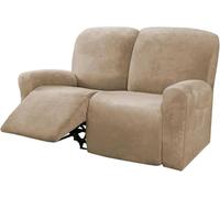 6 Pièces Housse De Fauteuil Inclinable en Velours Extensible 2 Places Housse De Chaise Inclinable épaisse Et Lavable Antidérapante Housse De Canapé avec Poche, Sand Color