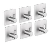 6 Pièces Inox Patère Murale Autocollant Argent, Adhésif Accroche Serviette,Crochet Adhésif pour salle de bain cuisine pour suspendre des articles, sans perçage