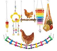 6 pièces Jouets de Poulet, échelle de Poulet Swing en Bois Naturel, Miroir de Xylophone au Poulet avec des Cloches Fruits Suspendus Accessoires DE Coupe DE POULEUR DE POULEUR OIMES