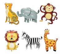6 Pièces Jungle Safari Ballons,Ballons De Baudruche Animaux,Géant Animal Feuille D'aluminium Ballons,3D Lion,Léopard,Girafe,Zèbre,éléphant,Singe,Thème Fête Décoration,Pour anniversaire d'enfant