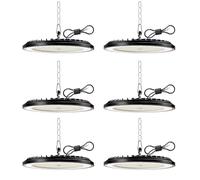 6 Pièces Lampe Eclairage Atelier 200W, 30000LM UFO Eclairage Plafonnier LED Garage avec Chaine, 6000K Projecteur LED Intérieur, IP65 Étanche Éclairage de Plafond pour Garage, Entrepôt, Gymnase