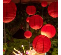 6 pièces Lanternes, lanternes en papier pliantes rouges, décoration suspendue multifonctionnelle, convient pour le festival du printemps, les anniversaires, la décoration de fête de mariage 20cm,30cm,