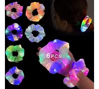 6 Pièces LED Lumineux Chouchou,Bande de Cheveux Élastiques Lumineuses,chouchous pour filles,Élastiques à Cheveux Lumineux pour Queue de Cheval pour Néon Halloween Noël Anniversaire Nouvel Multicolore