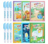 6 Pièces Livre de Coloriage à L'Eau pour Enfants, Livre Magique à L'Eau avec 6 Stylo Leau, Enfant Magic Water Drawing Book Réutilisable, Jouets Peinture pour Tout-Petits Garçons Filles Présents