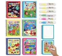 6 Pièces Livre de Dessin Magique de l'eau, Magic Water Book Réutilisable, Livre Magique à l'eau, Livre de Coloriage a l’eau avec Stylo, Coloriage Magique Education Dessin Jouet pour Enfants