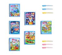 6 Pièces Livres de Coloriage à L'eau, Livre de Dessin Magique de L'eau Réutilisable, Livre Peinture à L'eau pour Enfants avec Stylo pour Enfants Education Dessin Jouet