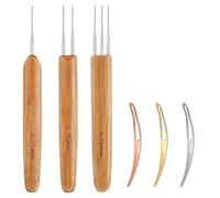 6 Pièces Loquet Crochet Aiguille Outil, Ensemble de Crochet pour Dreadlocks, 0.75 mm Aiguilles à Tisser en Bois et Acier Inoxydable, Outils de Verrouillage des Cheveux Multicolore pour Tresses