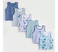 6 pièces Lot de jeune garçon Mignon Dinosaure, Univers, Planète Tout sur l'impression Multicolore Rayé Élastique Confortable Gilet Sous-Vêtement, Débardeur Casual 6Y,7Y,8Y,4Y,5YCartoon,Géométrique,Pla
