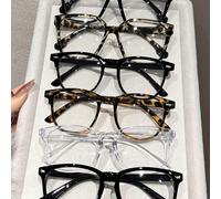 6 pièces Lunettes transparentes à monture plastique géométrique imprimé léopard, convient pour les cadeaux, la vie quotidienne, le style de rue, les soirées célibataires, accessoire de mode PC
