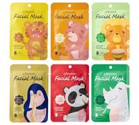 6 Pièces Masque Visage con thème animalier de dessin animé, Masque Hydratant Visage, cadeaux pour adolescentes et femmes, Convient à Tous les Types de Peau