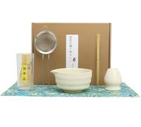 6 Pièces Matcha Kit, Kit Matcha Complet Comprend Cuillère Matcha, Passoire à Matcha, Bol Matcha, Fouet à Matcha, Support à Fouet à Matcha et Torchon, Cadeaux pour Les Amateurs de Matcha(Blanc)