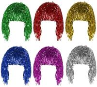 6 Pièces Métallique Brillant Perruque, Coloré Guirlande Perruque, Couleur Perruques en Feuille de Métal pour Noël Halloween et Soirée Célibataire Cosplay (Or, Blanc, Vert, Violet, Rouge et Bleu)