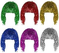 6 Pièces Métallique Brillant Perruque, Coloré Guirlande Perruque, Couleur Perruques en Feuille de Métal pour Noël Halloween et Soirée Célibataire Cosplay (Or, Blanc, Vert, Violet, Rouge et Bleu)