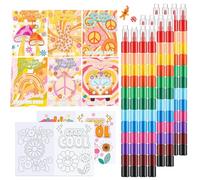 6 pièces mini-cahier de coloriage de Noël et 12 pièces de crayons de cire empilables,12 couleurs de crayons de couleur pour enfants peinture cadeau bureau fournitures scolaires (Coloré)