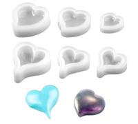 6 Pièces Moule Silicone Coeur, 3D Moule à Bougie Coeur en Silicone, Antiadhésif Moules pour Bricolage Savon, Desserts, Bougies, Glaçons,Coeurs Ornements