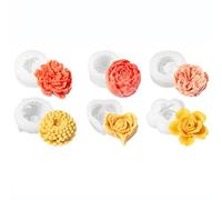 6 Pièces Moule Silicone Fleur, Moule a Bougies 3D en Forme de Fleur Réutilisable pour Bonbons Gelée Savon Glaçons