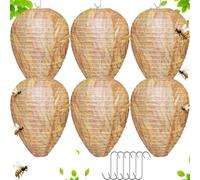 6 Pièces Nid Guêpes Faux avec Crochets S, Leurre Guepe Suspendre Pliable, Nids Frelon Imperméable, Hanging Fake Wasp Nest, Leurres Frelons Suspendu Artificiel pour Maison, Jardin Extérieur