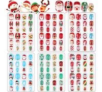 6 Pièces Noël Enfants Faux Ongles, Autocollants Adhésifs Couverture Ère Noël Bonhomme De Neige Arbre De Complète Ongles Mignons Pour Filles Diy Nail Art Décoration -B