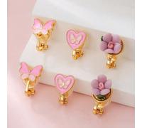 6 pièces Nouveaux clips d'oreille de princesse rose pour adolescentes avec goutte d'huile et papillon, super mignons Taille UniquegraphiqueAlliage de zinc