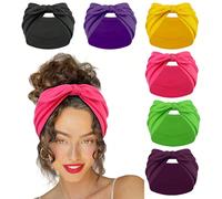 6 pièces Nouveaux serre-tête larges à oreilles de lapin avec motif cachemire pour femmes, accessoires de cheveux de yoga, turban, bandeau de transpiration, serre-tête Taille UniqueUnicolore,TribalPoly