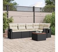 6 Pieces Outdoor Patio Furniture Set Black Wicker Resin with Cushions, Garden Sofa for Backyard Terrace Balcony, Modular Sectional Conversation Set with Side Table, Weather-Resistant & Easy Clean