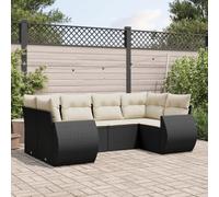 6 Pieces Outdoor Patio Furniture Set Black Wicker Resin with Cushions, Garden Sofa for Backyard Terrace Poolside, Waterproof Rattan Sectional Modular Conversation Set with Removable Cushions