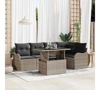 6 Pieces Outdoor Patio Furniture Set, Grey All Weather Wicker Modular Sectional Sofa with Tempered Glass Coffee Table and Thick Cushions, for Garden, Terrace, Backyard Relaxing and Entertaining