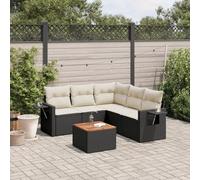 6 Pieces Outdoor Patio Furniture Set with Cushions Black Wicker Resin, Garden Sofa Set for Backyard Terrace Balcony, Durable Rattan Sectional Seating Group with Side Table and Removable Cushions