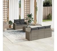 6 Pieces Outdoor Patio Furniture Set with Cushions, Grey Wicker Resin Rattan Garden Sofa Set, Modular Sectional Seating Group with Tempered Glass Table, Waterproof Storage & UV Resistant for Backyard