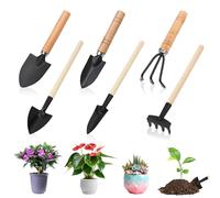 6 Pièces Outils de Jardinage, Mini Outils de Jardinage, Mini Outil de Jardin, Outil de Jardinages à Main avec Manches en Bois, Pelle, Bêche, Râteau, pour Balcon Potager Plantes Grasses