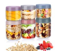 6 Pièces Overnight Oats Jar, 300ml 480ml Bocaux en Verre avec Couvercle à Vis, Réutilisables Mason Jar pour Meal Prep Confiture Yaourt Salade Préparation des Repas