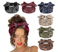 6 pièces/pack Bandana pour femmes, nouveaux serre-têtes mignons avec oreilles de lapin et nœud, motif cachemire élastique, accessoires pour cheveux pour femmes, yoga, sports, extérieur, bandes pour ch