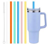 6 Pièces Pailles en Silicone de Rechange pour Tasse Stanley Quencher de 40oz, 30.5cm Pailles Flexibles en Caoutchouc Réutilisables avec Pinceau, Paille Longue et Flexible de Remplacement pour Gobelet