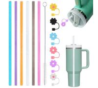 6 Pièces Pailles Réutilisables pour Stanley Cup, Paille Plastique Reutilisable avec 6 Couvercles de Pailles en Silicone et 1 Brosse de Nettoyage, Accessoires pour Stanley Cup