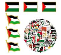 6 Pièces Palestine Badge Bouton avec 50 Pièces Autocollants Palestiniens,Palestin Drapeau Revers Épingles,Palestine Sticker,Palestiniens badge émaillé (6 badges drapeaux et 50 autocollants)